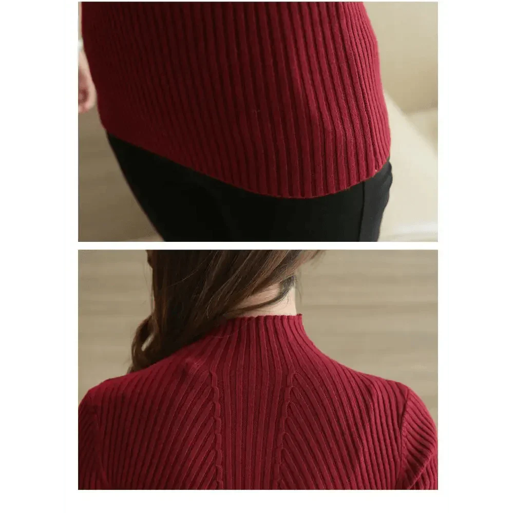 Elegance Solid White and Black Tops,Sweaters Winter Long Sleeve Turtleneck Pullovers Women's Sweaters Female Clothing