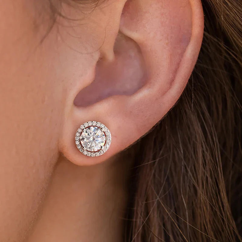 Moissanite Diamond Stud Earrings 925 Sterling Silver Round Halo Wedding Jewelry