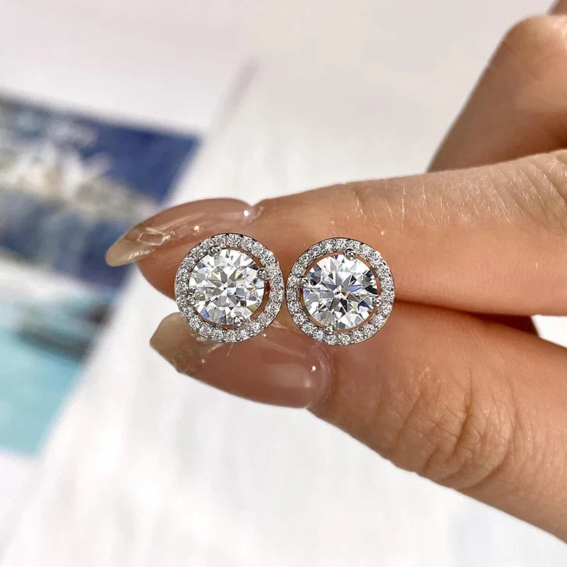 Moissanite Diamond Stud Earrings 925 Sterling Silver Round Halo Wedding Jewelry