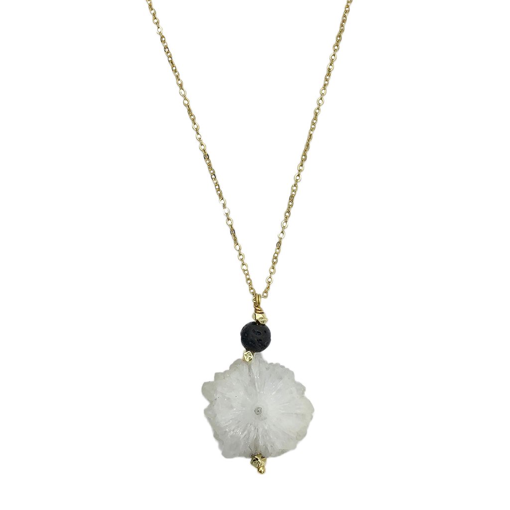 Solar Quartz Lava Necklace Layered Pendant Natural Protection Stone Jewelry