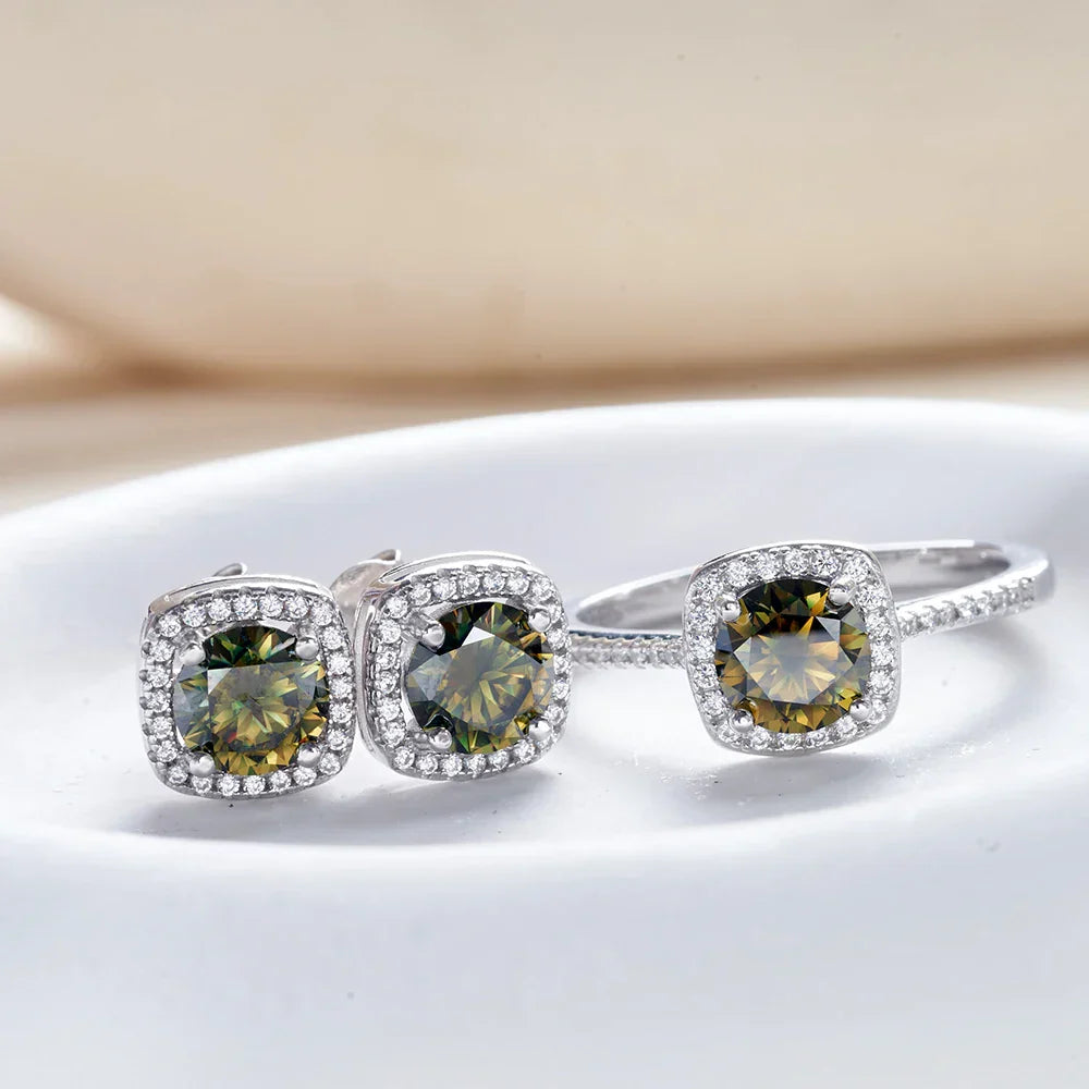 Sterling Silver 3-Piece Moissanite Jewelry Set 1ct Necklace Ring Earrings