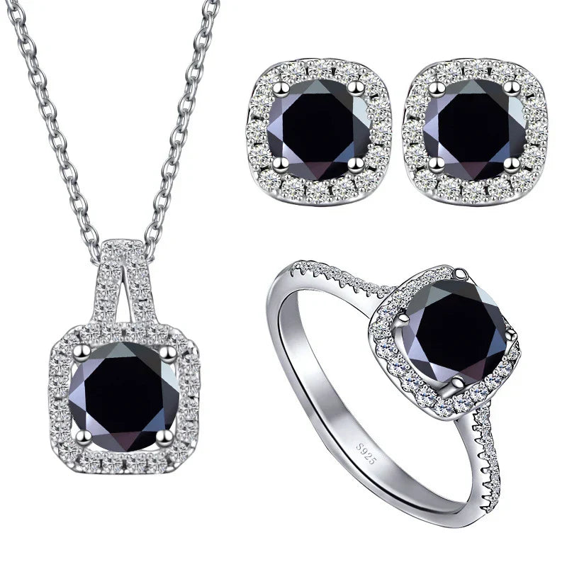 Sterling Silver 3-Piece Moissanite Jewelry Set 1ct Necklace Ring Earrings