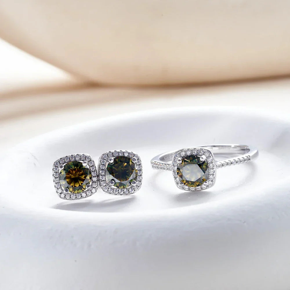 Sterling Silver 3-Piece Moissanite Jewelry Set 1ct Necklace Ring Earrings
